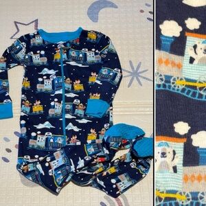 Children’s Place PJ Place Footed Animal Train Hi Mom Hi Dad Sleep & Play Pajamas